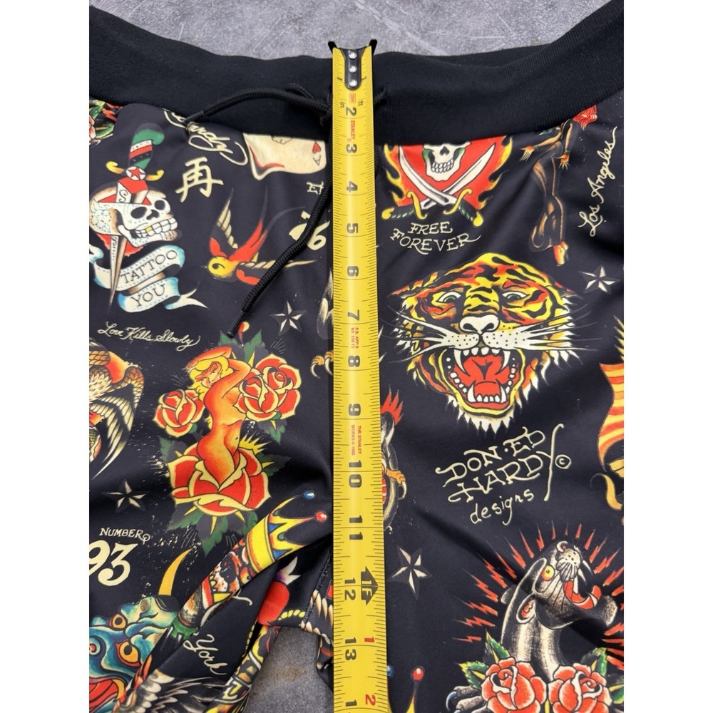 Ed Hardy Flashboard Wide Leg Track Pant Black Gold Tiger Skull Dragon Size L - Picture 7 of 11